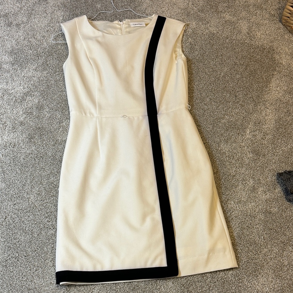Calvin Klein Cream Pencil Dress with Black Accent
